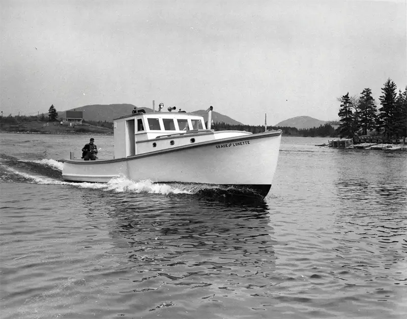 Carved Model of a Lobster Boat - Carved Model of a Lobster Boat in