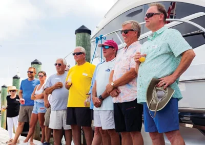 Bluewater customers listening to the boat christening speech