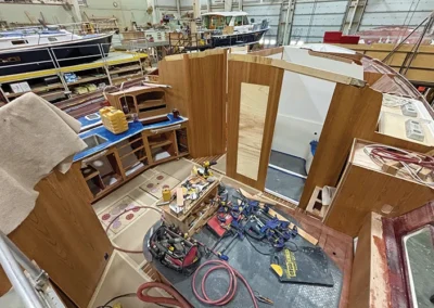 A construction photo of the interior of a Sabre Yacht