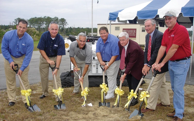 Groundbreaking ceremony at Jarrett Bay’s new facility, with executives and partners participating in the traditional shovel dig